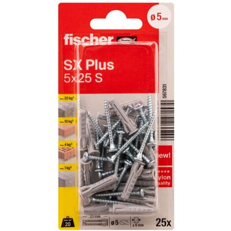 Cheville Nylon Sx Plus 5x25 Avec Vis Blister X25 - Fischer