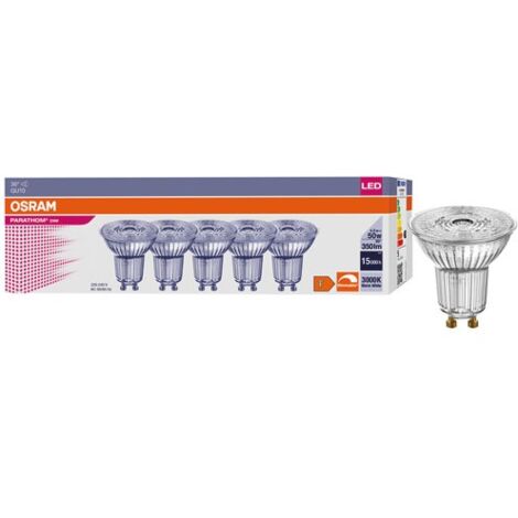 Osram – Spot LED GU10 4,5 W blanc chaud 3000 K – Angle de faisceau 36° – Flux lumineux 350 lm – Boîte de 5 unités