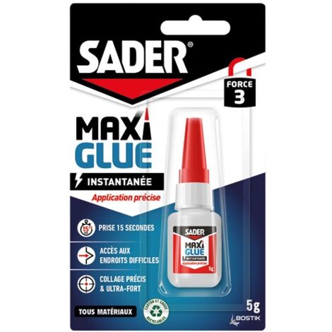 Colle cyanoacrylate - Sader - Maxi Glue - Prise rapide 15s - Contenance 5g - Transparent