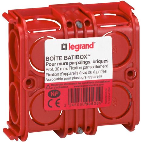 Legrand – Boîte d'encastrement carrée 1 poste pour maçonnerie – Profondeur 30mm – Fixation par scellement – Entraxe 71mm pour installation électrique