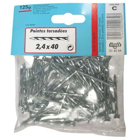 VYNEX - Pointe torsadée TP acier zingué 2.4x40mm 125g