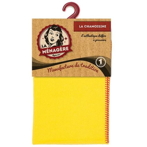 La-Menagere La chamoisine chiffon à poussière jaune filets rouges