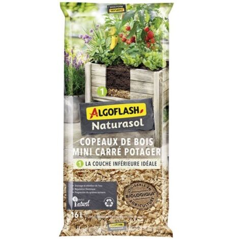 Naturasol – Paillage copeaux de bois sapin et épicéa 16L – Rétention d'eau et drainage – Pour carrés potagers et surfaces – Limite mauvaises herbes - UAB 16 L