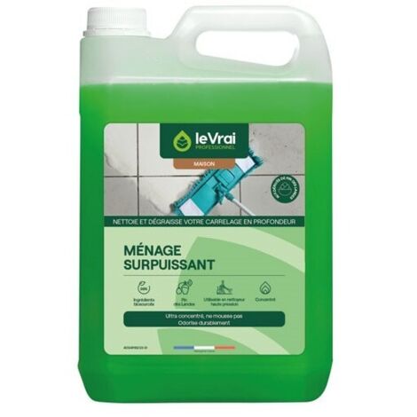 Détergent ultra-concentré pour carrelage 5L – Élimine graisses et huiles – Ne mousse pas – Senteur Pin des Landes – Fabriqué en France – Le Vrai Professionnel (1/2)