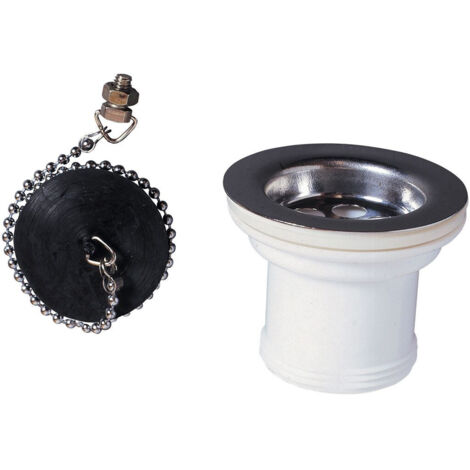 Wirquin – Bonde de lavabo Ø50mm sans trop-plein – Grille inox avec bouchon à chaînette 250mm – Hauteur 110mm – Évacuation pratique (1/2)