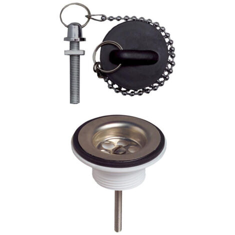 Wirquin Pro – Bonde de lavabo Ø72 mm avec bouchon en plastique – Grille inox – Chaînette 250 mm – Évacuation sans trop-plein (1/2)