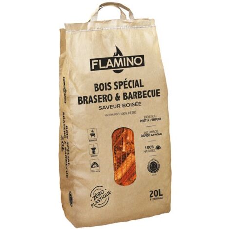 Flamino – Bois hêtre spécial brasero 20 L – Allumage rapide et facile – Pour barbecue – 100 % sec et prêt à l'emploi
