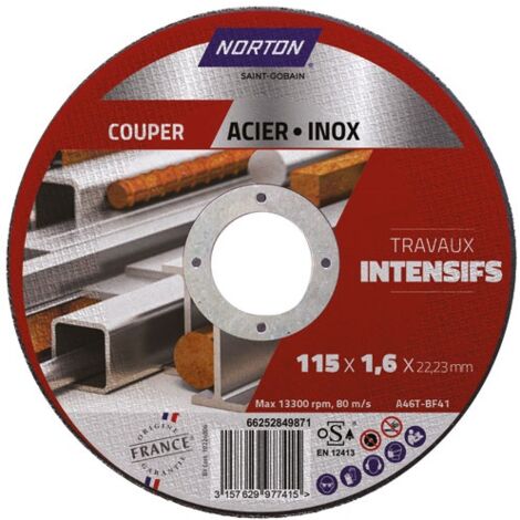 NORTON - Disque à tronçonner fin plat intensif métal 115x1.6x22.2