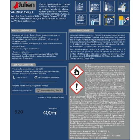 Peinture aérosol pour Plastique de Véhicules - Mat Gris - 400 ml - Julien