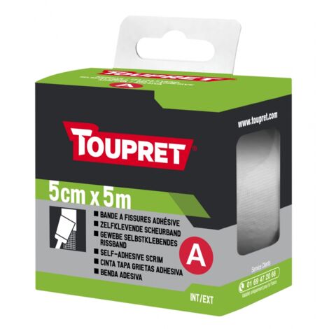 Toupret – Bande à fissures armée 5 cm x 5 m – Résistance à la rupture 318 daN/m – Toile adhésive pour murs intérieurs et extérieurs - e5cmx5m