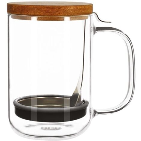 Mug à café en verre et couvercle en bois 450ml