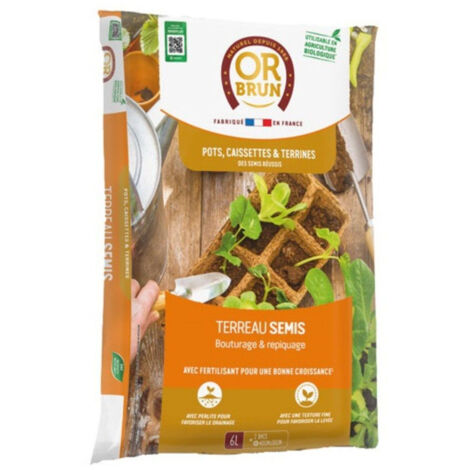 Terreau semis 6 L – Optimise la germination – Bonne rétention en eau – Drainage efficace – Fertilisation modérée – Or Brun