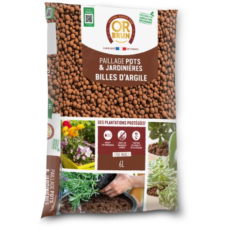 Billes d'argile OBRPARG6U – Favorise drainage et humidité – Aération substrats – Pour pots et pleine terre – Or Brun (1/6)