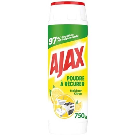 Ajax – Poudre à récurer fraicheur citron 750 g – Élimine graisses, calcaire et résidus – Parfum frais pour surfaces saines