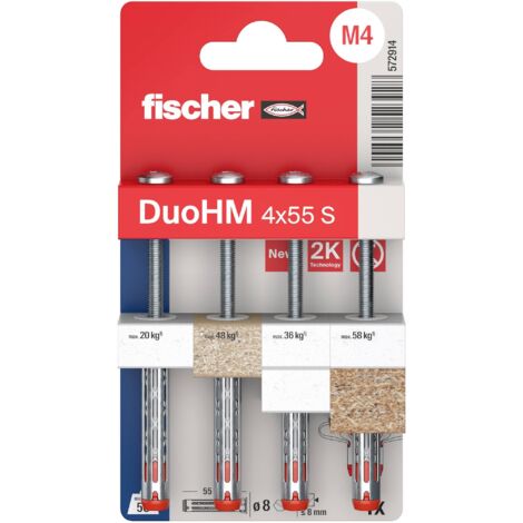 Fischer – Cheville pour support creux 4x55 mm – Charge élevée pour plaques de plâtre – Lot de 4 pièces avec vis Torx – Installation rapide (1/6)