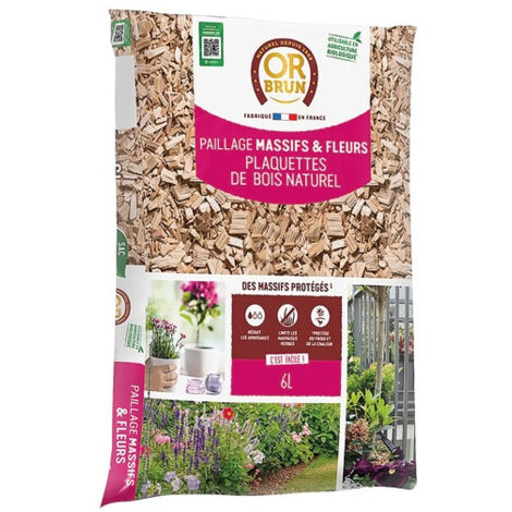 Paillage naturel OBRPCLA6U – Plaquettes de bois pour massifs et fleurs – Limite les mauvaises herbes – Capacité de rétention 130ml/litre – Or Brun