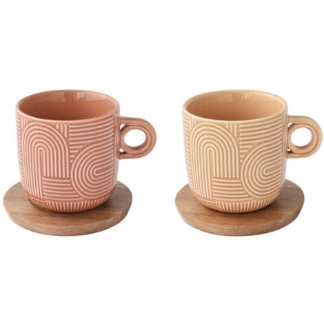 EASY LIFE - COFFRET 2 TASSES 25CL EN PORC.AV/SOUCOUPE EN ACACIA TAKE A LOOP ASS.4