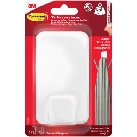 Crochet standard Command™, blanc, extra-large pour poids lourd  6,8 kg, 1 crochet +3 bandes (1/5)