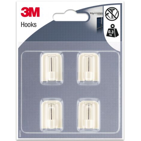 3M – Lot de 4 crochets adhésifs blancs – Adhésif extra fort – Finition métal – Dimensions H.12 x P.1.7 cm – Fabrication française (1/2)