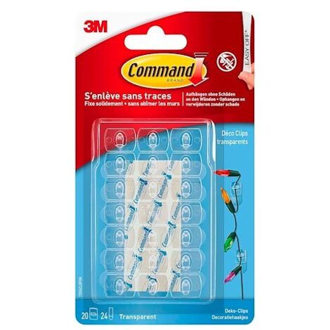 COMMAND - Crochet adhésif déco clip transparent blister de 20 (1/5)