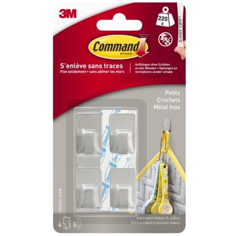 COMMAND Lot de 4 crochets adhésif Déco métal, COMMAND, argent 0.225 kg (1/5)