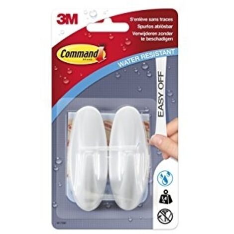 3M COMMAND PACK DE 2 CROCHETS MOYENS AVEC 4 LANGUETTES RÉSISTANTES À L'EAU EN PLASTIQUE 1,4 KG BLANC (1/10)