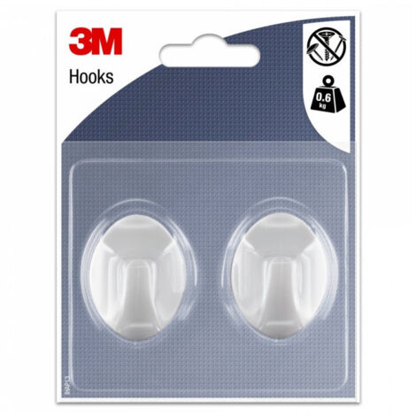 3M – Crochet de rangement adhésif ovale M lot de 2 – Support jusqu'à 0,6 kg – Pose facile sur surfaces lisses – Plastique blanc - IHAP13 (1/2)