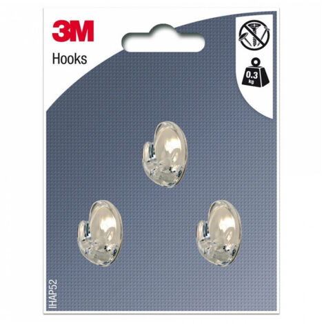 Lot de 3 crochets adhésif, 3M transparent 0.3 kg (1/2)