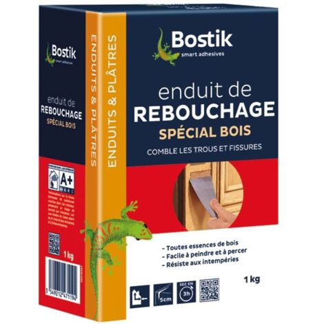 Bostik – Enduit de rebouchage pour bois brut et peint – Poudre 1 kg – Résistant aux intempéries – Application facile en intérieur/extérieur