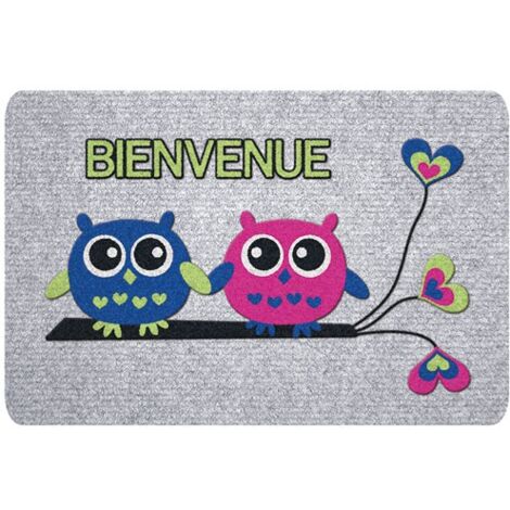 IDMAT - Tapis greyflock chouettes bienvenue 40x60cm