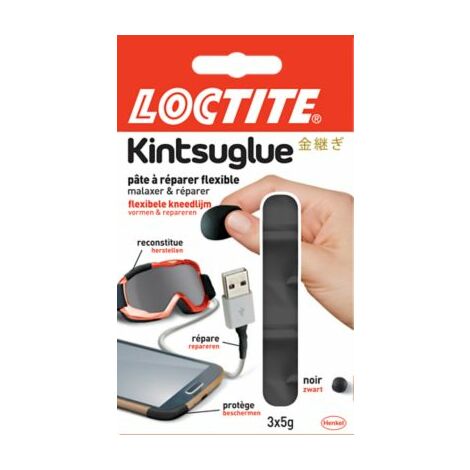 Loctite Kintsuglue Pâte à réparer multi-usages Noir, Pâte modelable qui répare, fixe, reconstitue la matière et protège, Pâte réparatrice flexible & durcissante, 3 x 5 g (1/2)