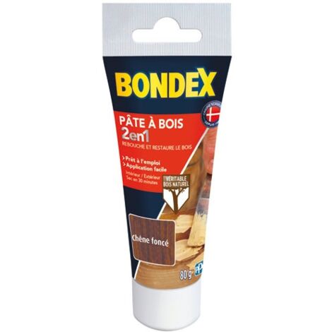 Bondex – Pâte à bois 2 en 1 pour rebouchage et restauration – Couleur chêne foncé – 80g – Séchage rapide 30min à 3h – Excellente adhérence