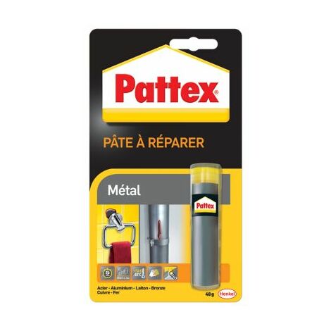 Pattex Pâte à réparer Métal 48 g, Pâte epoxy bicomposante avec particules de métal pour coller et réparer les métaux, colle à base de résine époxy, couleur métallique