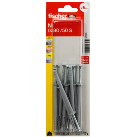 Chevilles à Frapper FISCHER N-F 6x80 Blister de 12 (1/5)