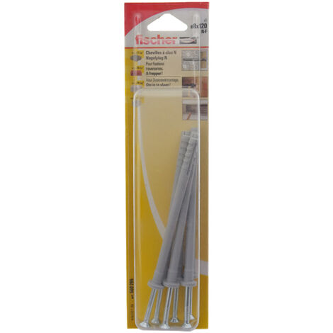 Fischer – Cheville à frapper 8 mm x 120 mm – Lot de 6 – Pour fixation dans bois dur – Colle pré-montée à empreinte pozidrive (1/5)