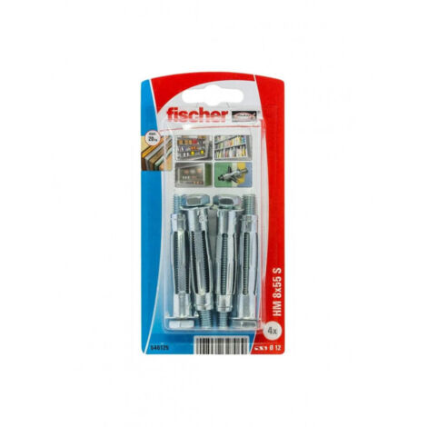 Fischer – Cheville métallique pour corps creux HM Ø4 x 45 mm – Lot de 4 avec vis M4 – Fixation solide pour plaques de plâtre – Charge maximale élevée
