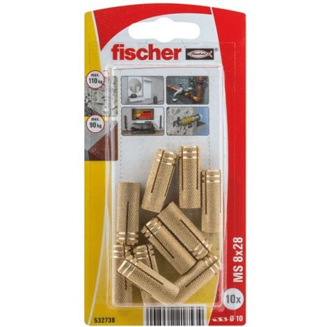 Fischer – Cheville en laiton 28 mm – Charge utile 110 kg – Pour béton et maçonnerie – Installation rapide et démontage affleurant - MS 8 X
