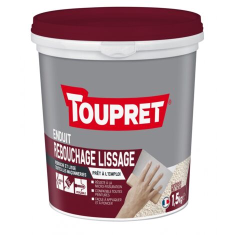 Toupret – Pâte de rebouchage lissage 1,5 kg – Enduit blanc pour murs intérieurs et extérieurs – Résistante aux microfissures – Application facile