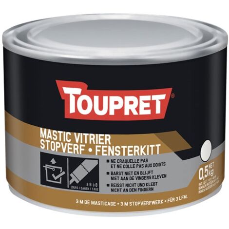 Toupret – Mastic vitrier blanc 0.5kg – Pour rebouchage souple sur bois – Application facile en chantiers humides – Résistance à l'eau