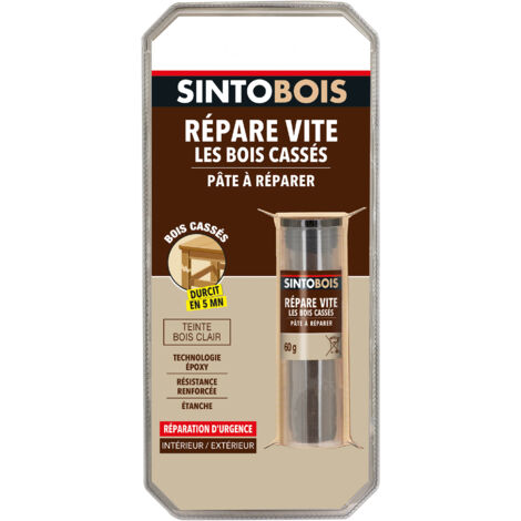 Pâte à bois Sintobois 35g – Réparation rapide pour bois cassé – Adaptée sapin, chêne, teck – Prise rapide 3-4 minutes (1/7)