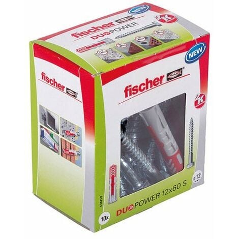 Fischer – Cheville Duopower 12x60 – Kit de fixation facile – Bimatière pour béton armé – 10 vis incluses – Collerette étroite anti-glissement