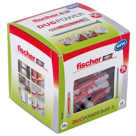 Fischer – Cheville DUOPOWER 8x65 S LD – Lot de 25 pièces – Résistance optimale pour béton et maçonnerie – Vissage sans rotation