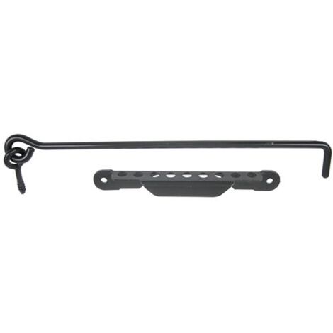 Afbat – Crochet contrevent crémaillère noir 300mm – Acier prépeint pour volets en bois – Manœuvre facilitée – Plusieurs positions d'entrebâillement