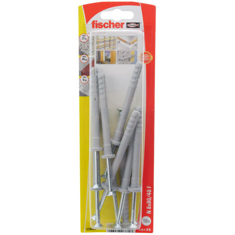 10 chevilles à frapper N Ø8 x 80 mm collerette épaisse et clou tête fraisée pour constructions métalliques - Fischer (1/5)