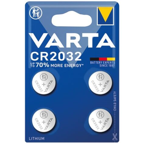 Varta – Lot de 4 piles bouton lithium CR2032 – Tension 3V – Performance optimale pour appareils électroniques – Temps de stockage 10 ans