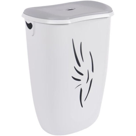 Les Tendances – Coffre à linge 40L en plastique gris béton avec couvercle blanc cérusé – Dimensions 40 x 30 x 57 cm – Label Origine France Garantie