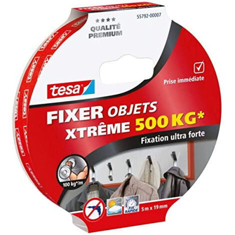 Tesa – Ruban adhésif double face ultra-fort 5m x 19mm – Supporte jusqu'à 10kg pour surfaces lisses – Résistant à -10°C à 50°C