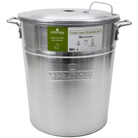 Stérilisateur aluminium brossé 40 litres – Pour 12 bocaux d'un litre – Léger et rigide – Utilisation sur gaz uniquement – Le Pratique