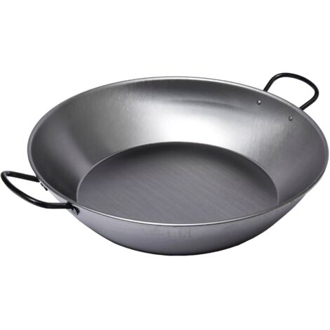 Plat à paella en acier poli 50 cm – Capacité 17 L pour 13 personnes – Compatible tous feux sauf induction – Vaello Campos
