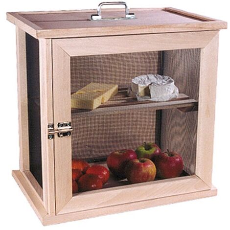 Garde-manger 2 étagères en hêtre 44x30x40 cm – Toile moustiquaire en acier galvanisé – Fermeture par verrou – Poignée de transport – Masy (1/4)